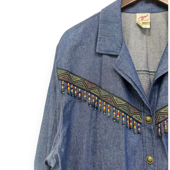 Vintage Southwest Beaded Denim Jacket Size Womens 18 - Picture 5 of 6